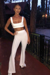 Pink And White Candy Stripe Flared Trousers - Nida-Trousers