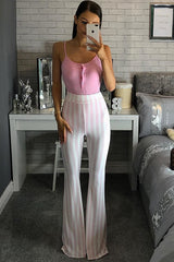 Pink And White Candy Stripe Flared Trousers - Nida-Trousers