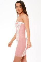 Pink And White Embroidered Stud Bandage Dress - Kaysha-Dresses
