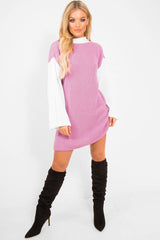 Pink And White Knitted High Neck Oversized Jumper - Cerina-Jumper