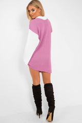Pink And White Knitted High Neck Oversized Jumper - Cerina-Jumper