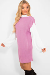 Pink And White Knitted High Neck Oversized Jumper - Cerina-Jumper