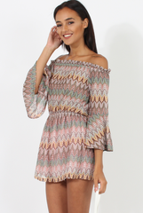Pink Aztec Print Crochet Bardot Playsuit - Nelly-Playsuits