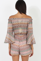 Pink Aztec Print Crochet Bardot Playsuit - Nelly-Playsuits