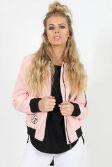 Pink Badge Detail Bomber Jacket - Suzy-Jackets