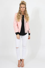 Pink Badge Detail Bomber Jacket - Suzy-Jackets