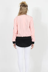 Pink Badge Detail Bomber Jacket - Suzy-Jackets