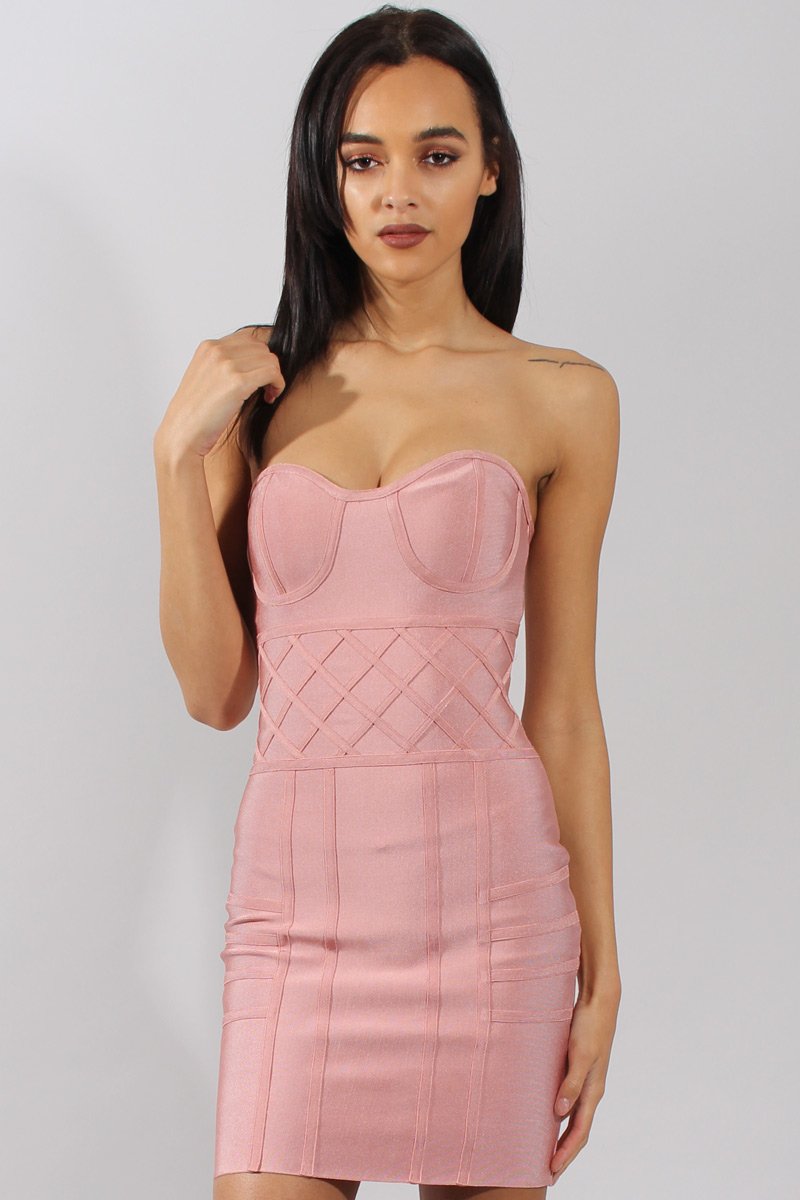 Pink Bandage Bandeau Mini Dress - Cherise-Dresses