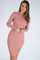 Pink Bandage Bodycon Buckle Detail Midi Dress - Ella-Dresses