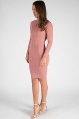 Pink Bandage Bodycon Buckle Detail Midi Dress - Ella-Dresses