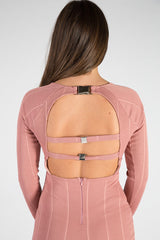 Pink Bandage Bodycon Buckle Detail Midi Dress - Ella-Dresses