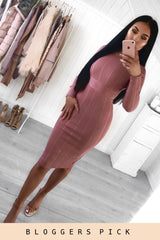 Pink Bandage Bodycon Buckle Detail Midi Dress - Ella-Dresses