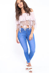 Pink Bardot Crochet Top - Liv-Tops