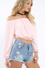 Pink Bardot Crop Top - Brooke-Crop Tops