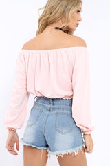 Pink Bardot Crop Top - Brooke-Crop Tops