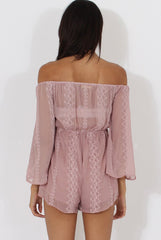 Pink Bardot Floral Embroidered Playsuit - Olita-Playsuits