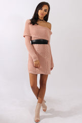 Pink Bardot Heavy Knit Jumper Dress - Suzy-Jumper