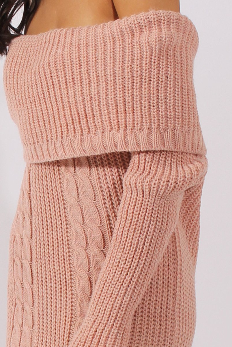 Pink Bardot Heavy Knit Jumper Dress - Suzy-Jumper