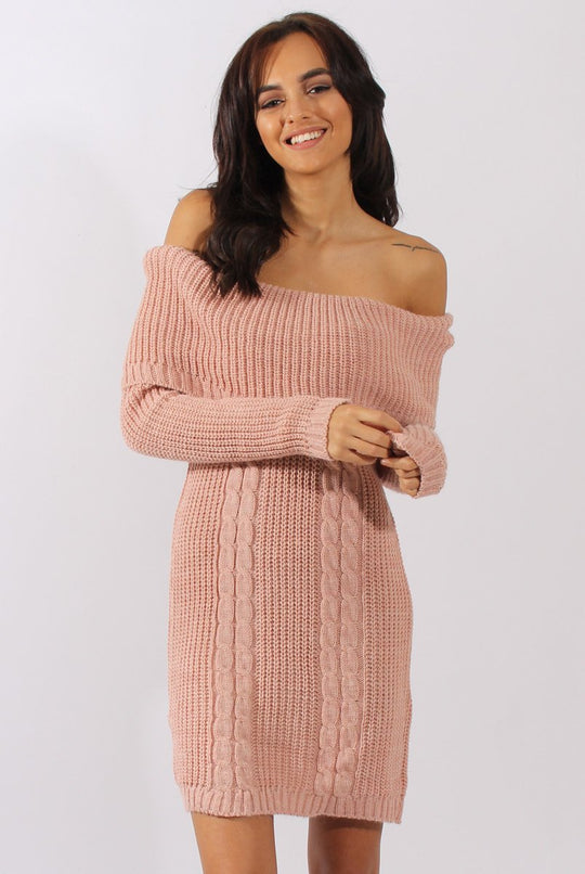 Pink Bardot Heavy Knit Jumper Dress - Suzy