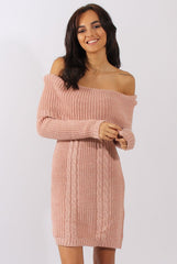 Pink Bardot Heavy Knit Jumper Dress - Suzy-Jumper