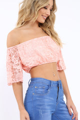 Pink Bardot Mesh Crop Top - Mally-Crop Tops