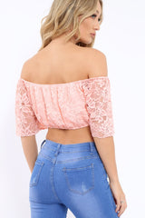Pink Bardot Mesh Crop Top - Mally-Crop Tops