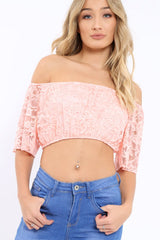 Pink Bardot Mesh Crop Top - Mally-Crop Tops