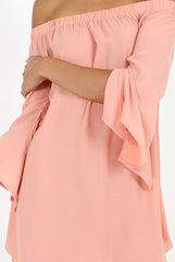 Pink Bardot Split Sleeve Dress - Sharpay-Dresses