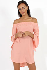 Pink Bardot Split Sleeve Dress - Sharpay-Dresses
