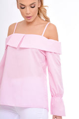 Pink Bardot Strappy Bell Sleeve Top - Kandice-Tops