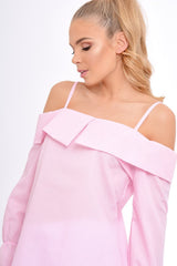 Pink Bardot Strappy Bell Sleeve Top - Kandice-Tops