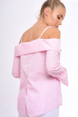 Pink Bardot Strappy Bell Sleeve Top - Kandice-Tops