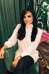 Pink Beige Colour Block Roll Neck Jumper - Milie-Jumper