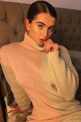 Pink Beige Colour Block Roll Neck Jumper - Milie-Jumper