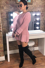 Pink Bell Sleeve Extreme Hem Chunky Knit Jumper Dress - Paige-Dresses