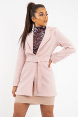 Pink Belted Button Front Blazer Dress - Naomy-Dresses
