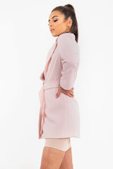 Pink Belted Button Front Blazer Dress - Naomy-Dresses