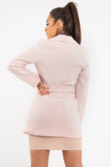 Pink Belted Button Front Blazer Dress - Naomy-Dresses