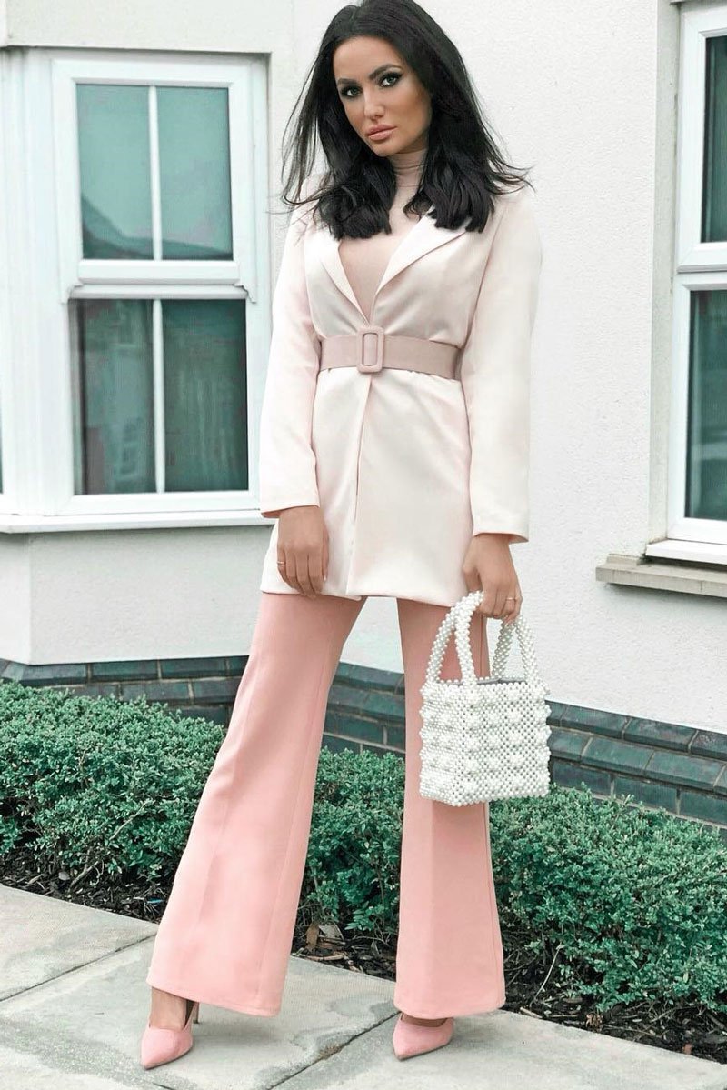 Pink Belted Button Front Blazer Dress - Naomy-Dresses