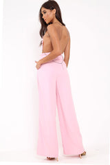 Pink Belted High Waist Wide Leg Trousers - Elianny-Trousers