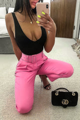 Pink Belted Tapered Peg Trousers - Jessika-Trousers