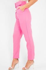 Pink Belted Tapered Peg Trousers - Jessika-Trousers
