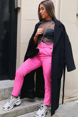 Pink Belted Tapered Peg Trousers - Jessika-Trousers