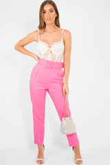 Pink Belted Tapered Peg Trousers - Jessika-Trousers
