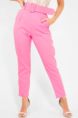 Pink Belted Tapered Peg Trousers - Jessika-Trousers