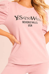 Pink Beverly Hills T-shirt and Leggings Loungewear Co-ord - Lassie-Co-ords