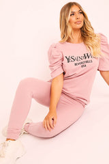Pink Beverly Hills T-shirt and Leggings Loungewear Co-ord - Lassie-Co-ords
