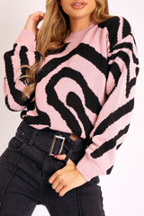 Pink Black Abstract Print Knit Jumper - Palyn-Jumper