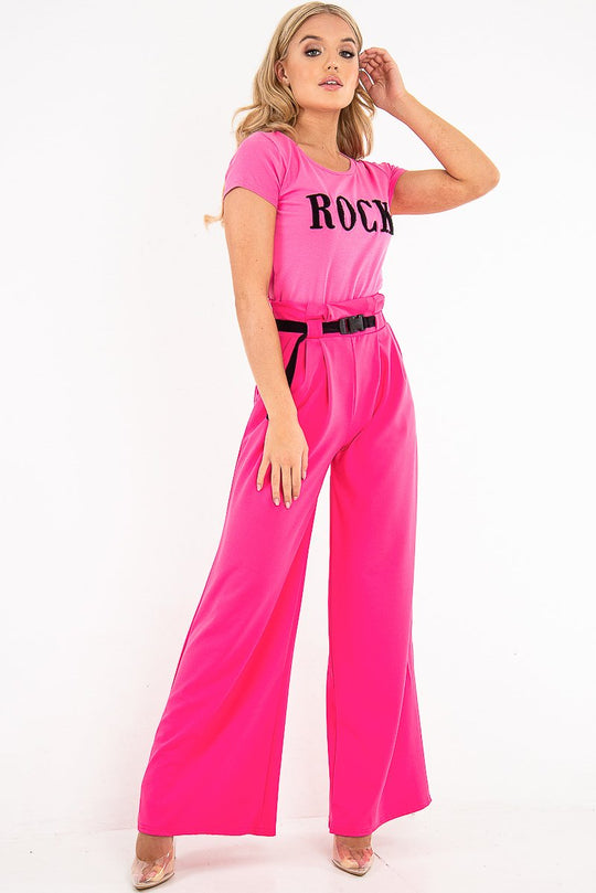 Pink Black Rock Slogan Textured T-Shirt - Effie