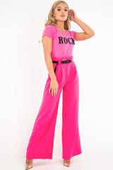 Pink Black Rock Slogan Textured T-Shirt - Effie-T-shirt